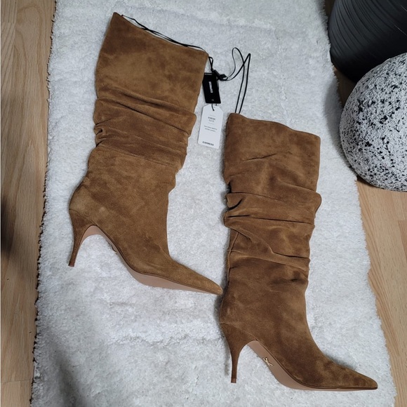 Express Brian Atwood x Express Suede Slouch Thin Heeled Tall Boots NWT - Picture 4 of 8